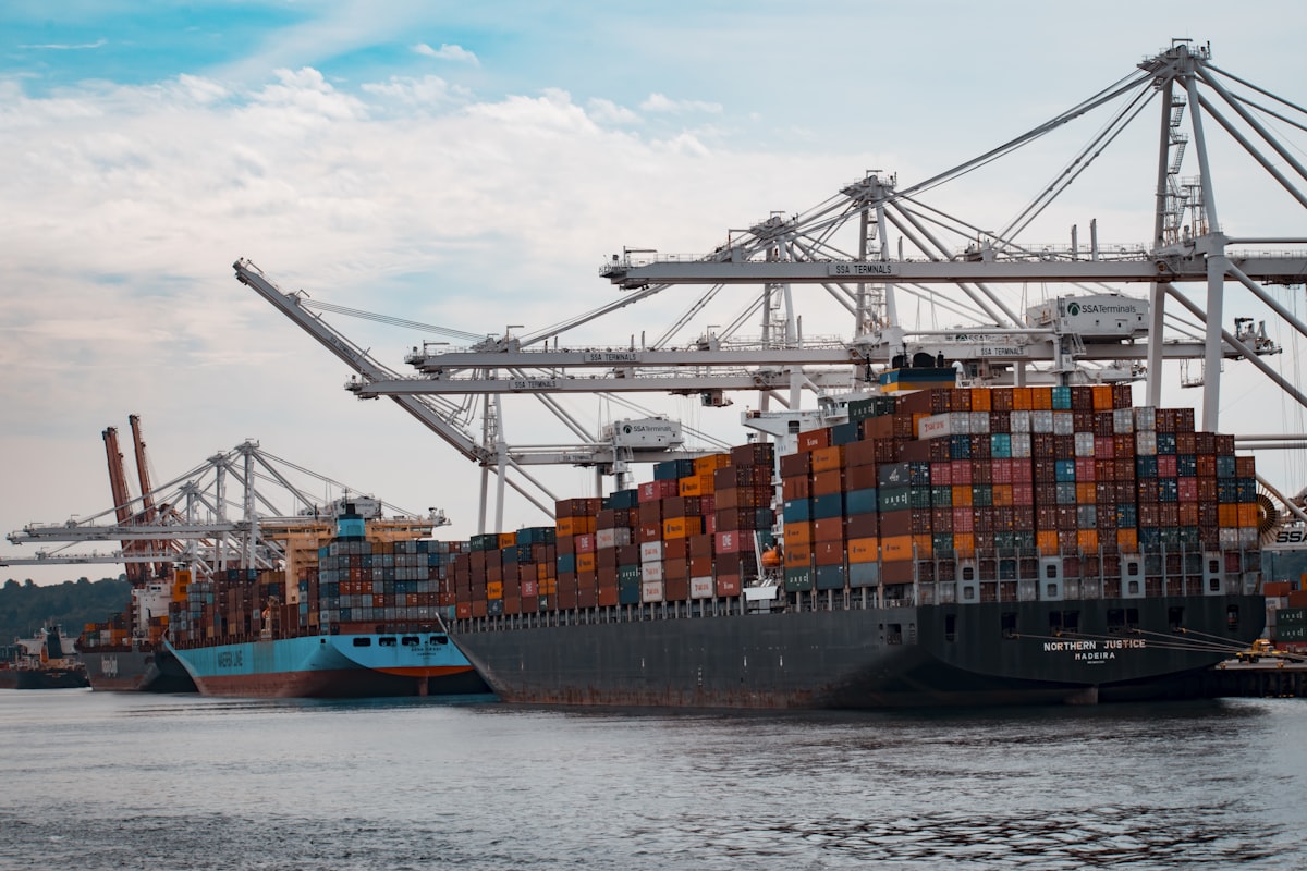Container ship loaded for international export